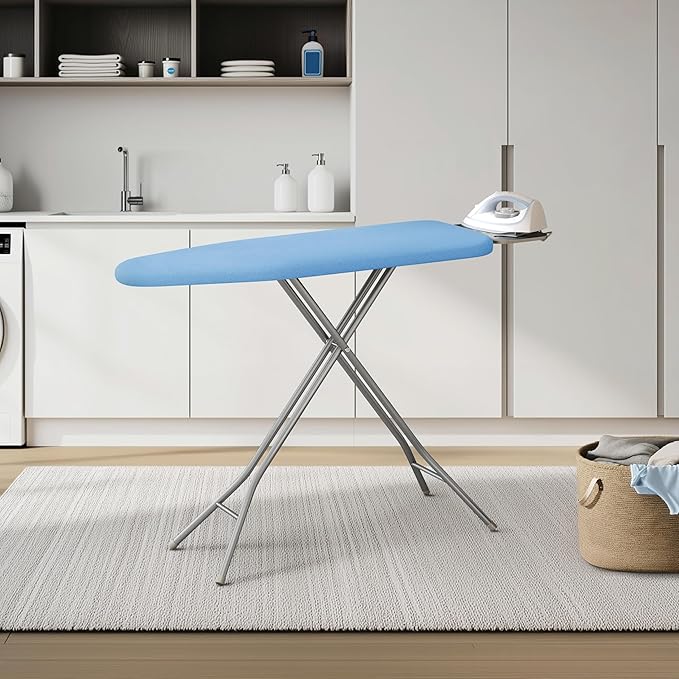 Yaheetech Foldable Ironing Board, Heavy Duty Iron Board with 9 Adjustable Heights, 4 Layer Cover and Safety Iron Rest, 52X14 Compact and Space Save Iron Board for Home Laundry Room Use, Blue-Ruum Studio Home