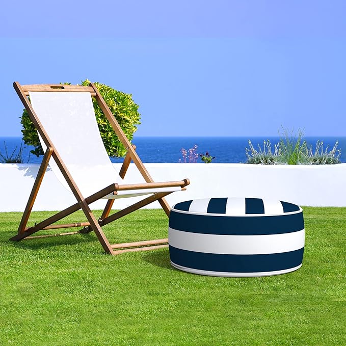LVTXIII Inflatable Stool Ottoman Footrest with Handle, All Weather Foot Rest, Indoor or Outdoor Use for Home Patio Garden and Camping, D21 x H9, Cabana Navy-Ruum Studio Home