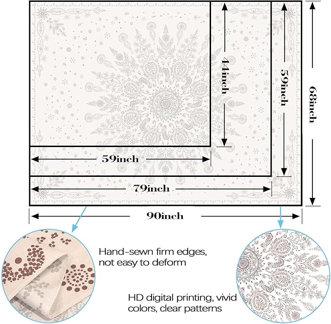 Lunerfex Boho Floral Tapestry Mandala Wall Tapestry, Cute Tapestries for Bedroom Beige Flower Tapestries Wall Hanging for Bedroom Living Room Decor Beige-1 60"x80"-Ruum Studio Home