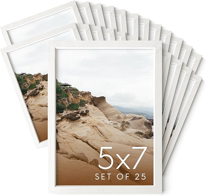 Haus and Hues 5x7 Natural White Wood Photo Frame Set of 25 - Mini Picture Frames Bulk Gallery Set - Premium Bulk Picture Frames 5x7 for Stylish Photo Gallery Wall Frame Set - Ideal for Home & Office-Ruum Studio Home