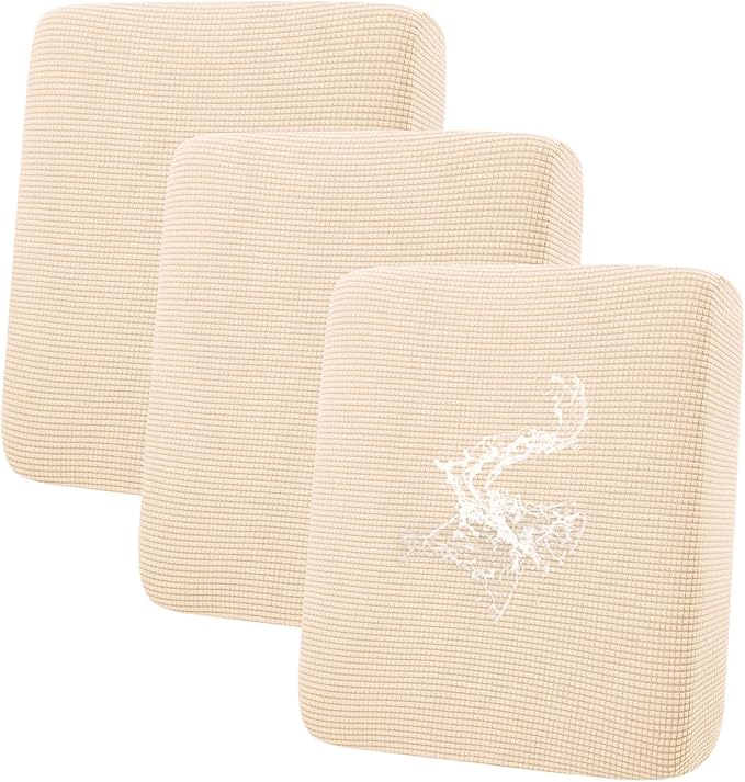 hyha Waterproof Couch Cushion Covers for Pets, Non Slip Sofa Seat Cover for Dogs Washable, Soft Thick Stretch Jacquard Fabric, Sofa Slipcovers with Elastic Bottom (3 Pieces, Beige)-Ruum Studio Home