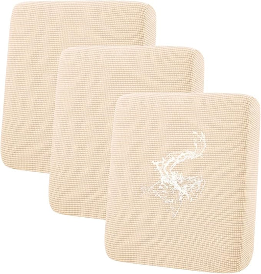 hyha Waterproof Couch Cushion Covers for Pets, Non Slip Sofa Seat Cover for Dogs Washable, Soft Thick Stretch Jacquard Fabric, Sofa Slipcovers with Elastic Bottom (3 Pieces, Beige)-Ruum Studio Home