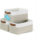 OrganiHaus Small Fabric Storage Baskets for Shelves 3 Pack, 12x8in Closet Storage Bins for Shelves, Cloth Baskets for Organizing, Linen Closet Organizers, Fabric Basket, Beige/White-Ruum Studio Home