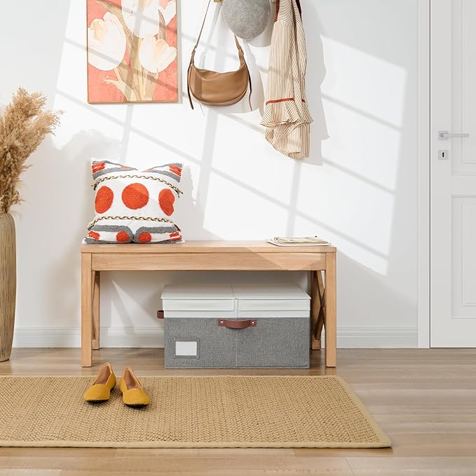 GRANNY SAYS Decorative Storage Boxes with Lid, Large Storage Bins with Double-Open Lid and Divider, Fabric Storage Bins for Clothes, Linen Storage Bins, 63L Closet Storage Bins, White&Gray-Ruum Studio Home