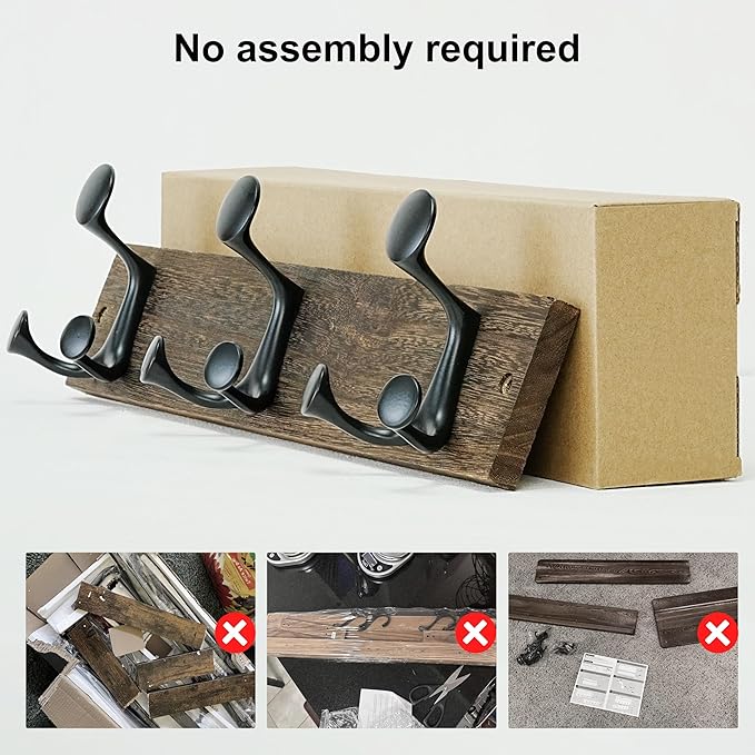 SKOLOO 17-Inch Wood Burnt Coat Rack Wall Mount with 3 Triple Hooks - Ideal for Family Entrances, Classrooms, and Pet Supplies Storage - Perfect Coat Hooks for Wall, Pack of 2-Ruum Studio Home