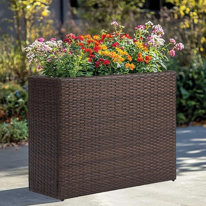 LEWIS&WAYNE Large Rectangular Block Planter Box Handmade Wicker Tall Planters for Outdoor Plants with Removable Liners Modern Planter for Indoor Outdoor Patio Deck - Brown, 38''x11''x30''-Ruum Studio Home