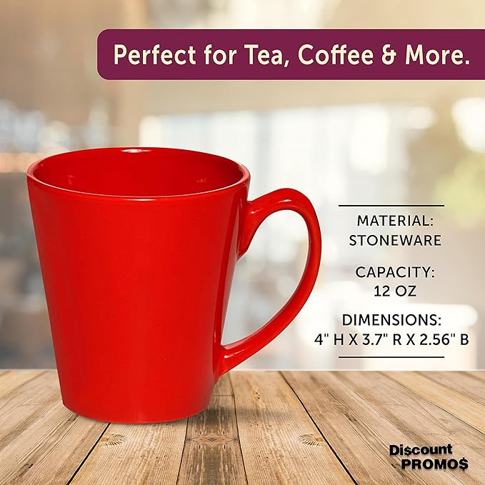 DISCOUNT PROMOS Glossy Ceramic Latte Coffee Mug 12 oz. Set of 10, Bulk Pack - Perfect for Tea, Espresso, Cappuccino, Hot Cocoa - Red-Ruum Studio Home