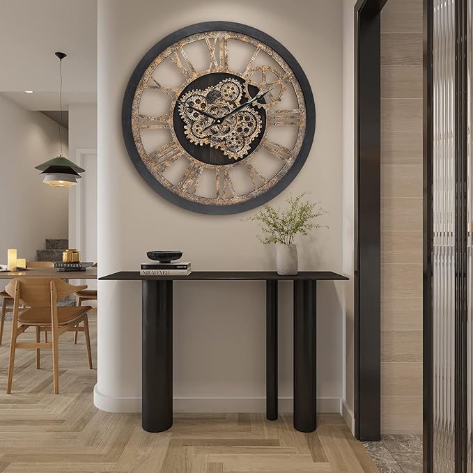 HOIBAI Large Wall Clock, 24 Inch Wall Clocks for Living Room Decor Farmhouse Vintage Rustic Kitchen Wall Decor Vintage Roman Big Oversized Wall Clock for Home Bedroom House Office, Moving Gears Clock-Ruum Studio Home