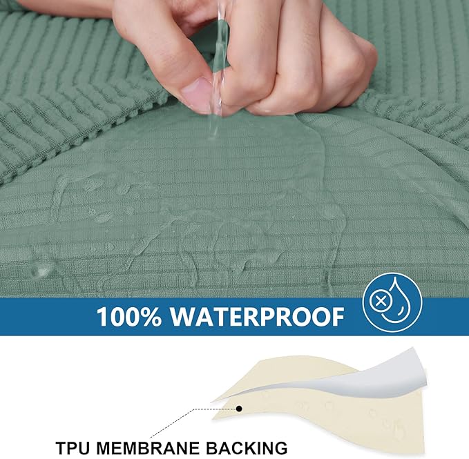 hyha Waterproof Couch Cushion Covers for Pets, Non Slip Sofa Seat Cover for Dogs Washable, Soft Thick Stretch Jacquard Fabric, Sofa Slipcovers with Elastic Bottom (3 Pieces, Green)-Ruum Studio Home