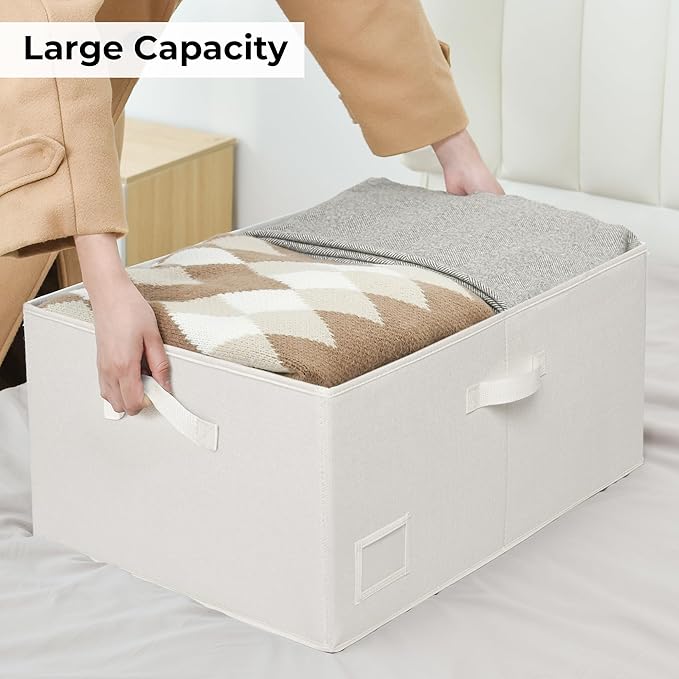 GRANNY SAYS Fabric Storage Bin with Lid, Decorative Storage Boxes, Basket for Shelves, Closet Storage Bins, Large Storage Bins for Clothing, Jumbo, Ivory, 2-Pack-Ruum Studio Home