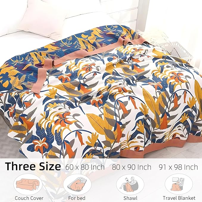 Boho Throw Blanket for Bed - 100% Pure Cotton Ultra Soft Rustic Quilt - Farmhouse Decor Bed Blankets, All Season Rustic Throw for Sofa Couch Chair(91''x 98'', Floral Sea)-Ruum Studio Home