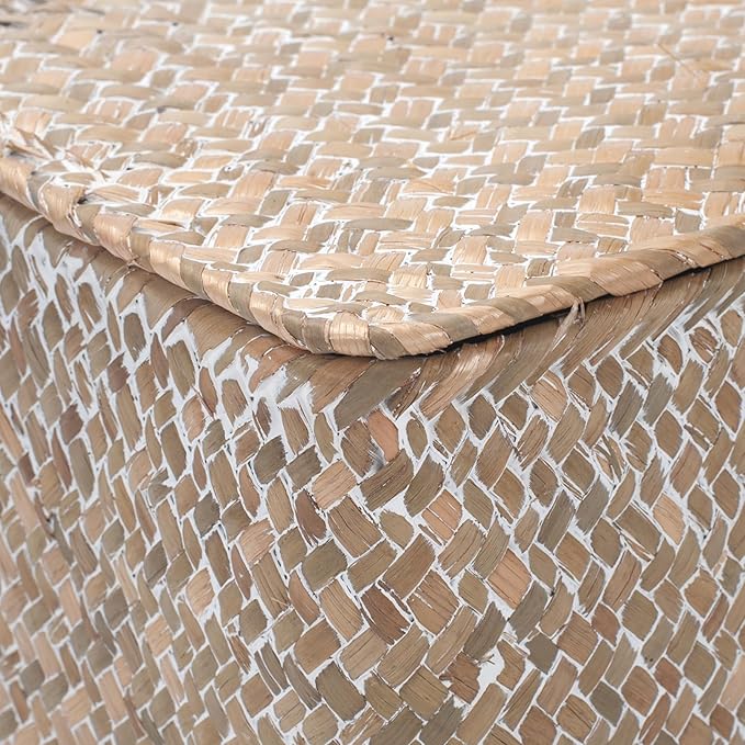 Wicker Basket with Lid, Seagrass Storage Basket, Woven Decorative Storage Baskets for Shelf Organizing, Whitewash-Ruum Studio Home