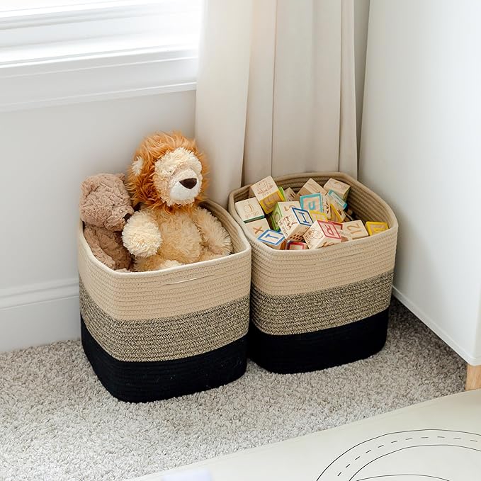 NaturalCozy Storage Cubes 11 Inch Cotton Rope Woven Baskets for Organizing, 3-Pack | Cube Storage Bin | Square Storage Baskets for Shelves Organizer, Classroom, Kids Toy Bins, Closet, Baby Nursery-Ruum Studio Home