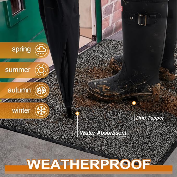 Mibao Front Door Mat, Dirt Trapper Welcome Mat for Outdoor Indoor, Non-Slip Waterproof Doormat, Durable Machine Washable Low Profile Entry Rug for Back Door Outside Patio Porch, 48" x 36", Grey-Ruum Studio Home