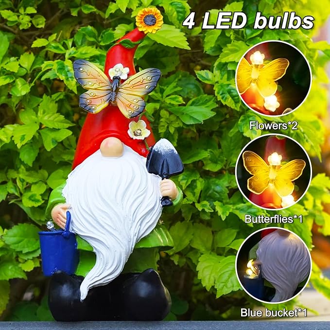 Gnomes Garden Statues Decor, Solar Waterproof Large Gnome with LED Lights Funny Garden Sculptures Outdoor Patio Yard Decorations Lawn Ornaments Gifts for Women Mom-Ruum Studio Home
