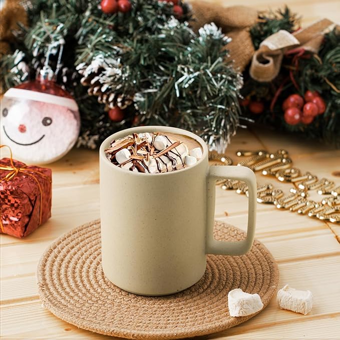E-liu Porcelain Tea Mugs Coffee Mug Set, Large 15 Ounces Cups for Coffee, Tea, Cocoa, and Mulled Drinks, Set of 6, Unglazed (Natural)-Ruum Studio Home