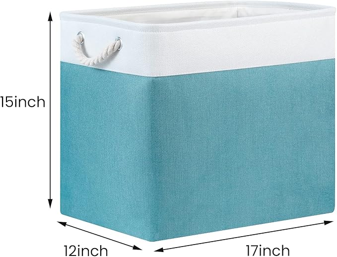 Bidtakay Storage Baskets Extra Large 17x12x15 In Teal Blue Nursery Toy Baskets Fabric Long Shelf Baskets for Organizing Set of 2 Linen Closet Bins for Shelves Decorative Blanket Basket Living Room-Ruum Studio Home