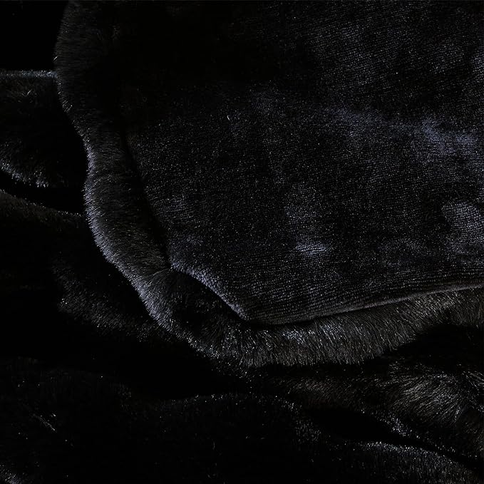 Black Fluffy Thick Fur Throw Blanket 50x60 for Bed Couch Office Chair Bunny Soft Blanket for Adults Gift Home Living Room Decorative Decor 860 GSM-Ruum Studio Home