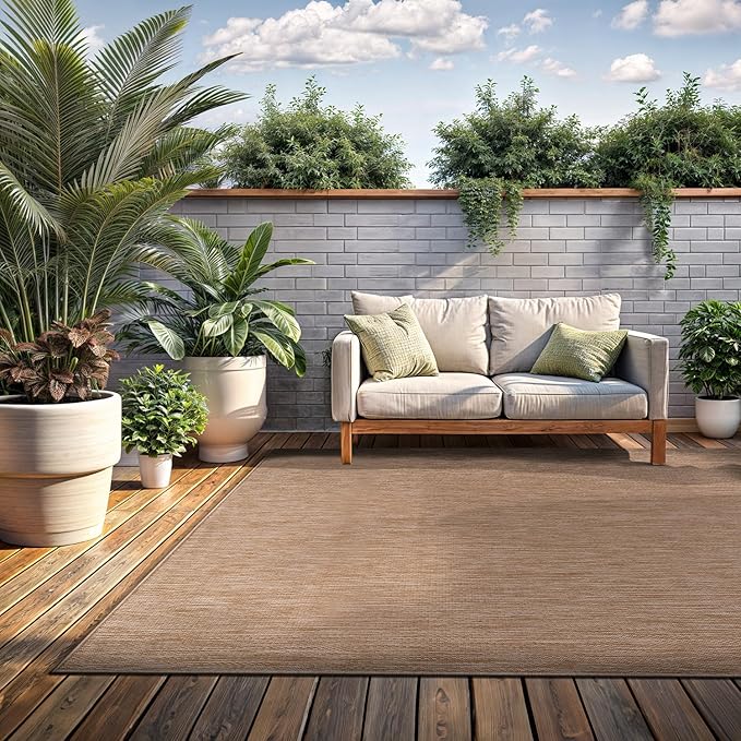 Washable Indoor Outdoor Rug 6x9 Weather Resistant Area Rugs Modern Solid Jute Rug for Porch Deck Balcony Backyard Patio Outside Carpet (6 X 9 Jute Beige)-Ruum Studio Home