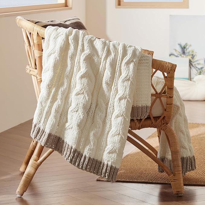 Bedsure Cable Knit Throw Blanket for Couch Bed - Breathable Chenille Chunky Knit Throw Blanket for Decorative Gift, GentleSoft Cozy and Warm for Winter and All Seasons, Cream, 50x60 Inches-Ruum Studio Home