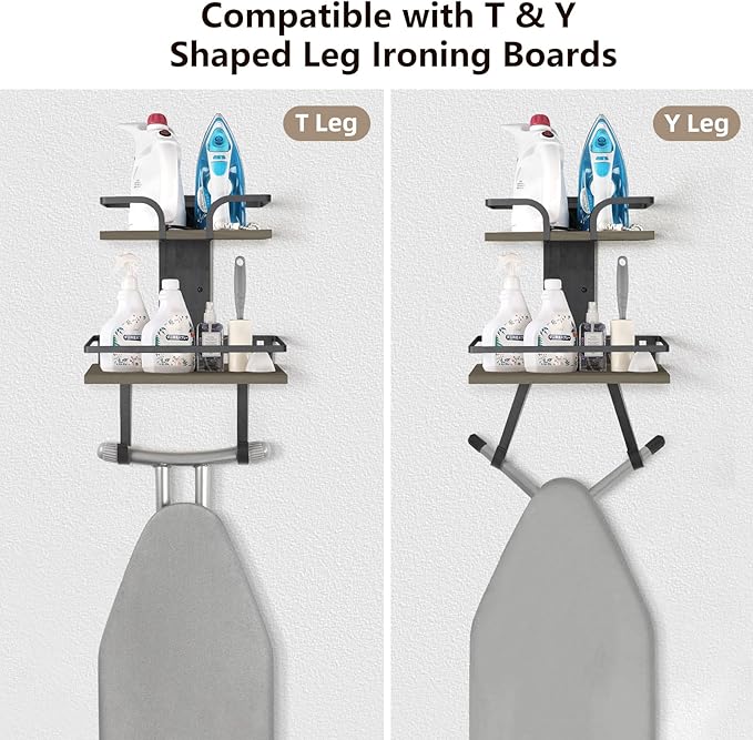 VINAEMO Ironing Board Hanger Wall Mount, 2-Layer Iron and Ironing Board Holder, Laundry Room Shelves Solid Wood with Removable Hooks Home Organization and Storage-Ruum Studio Home