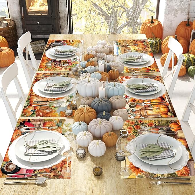 Fall Placemats Set of 6 Thanksgiving Pumpkin Plastic Table Mats Farmhouse Rustic Place Mats Sunflower Dinner Mat Autumn Seasonal Holiday Party Decoration for Indoor Outdoor Party Kitchen Dining-Ruum Studio Home