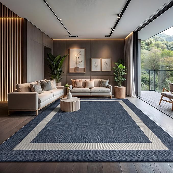 CAMILSON Outdoor Rug 9x12, Large Modern Outside Rugs for Patios Porches Waterproof Durable Washable Non-Shedding, Easy-to-Clean Indoor Outdoor Area Carpet (9 x 12, Bordered - Blue/White)-Ruum Studio Home