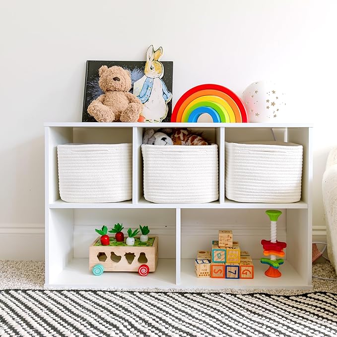 NaturalCozy Storage Cubes 9”x9”x7”Cotton Rope Woven Baskets for Organizing 3-Pack | 9 Inch Cube Storage Bin | Small Basket for Shelf Nursery, Pantry, Decorative Plant, Bathroom Closet, Toy Gift-Ruum Studio Home