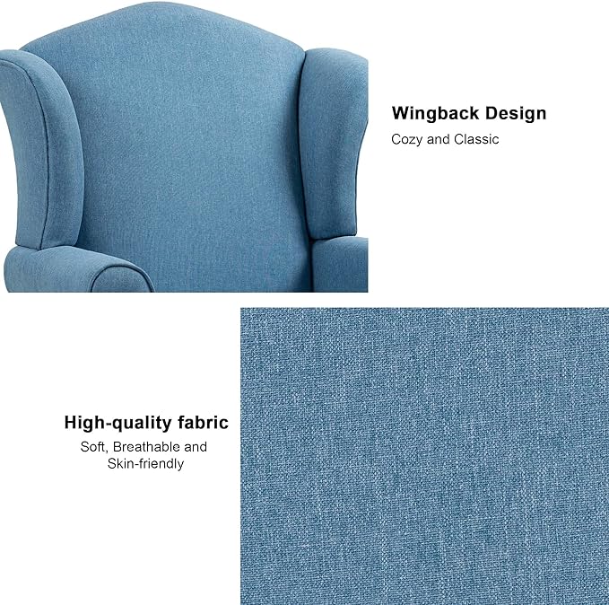Accent Chair, High Back Upholstered Armchair with High Resilience Sponge & Wood Legs, Mid-Century Modern Comfy Single Sofa Reading Chairs for Living Room, Bedroom (Blue, Set of 2)-Ruum Studio Home