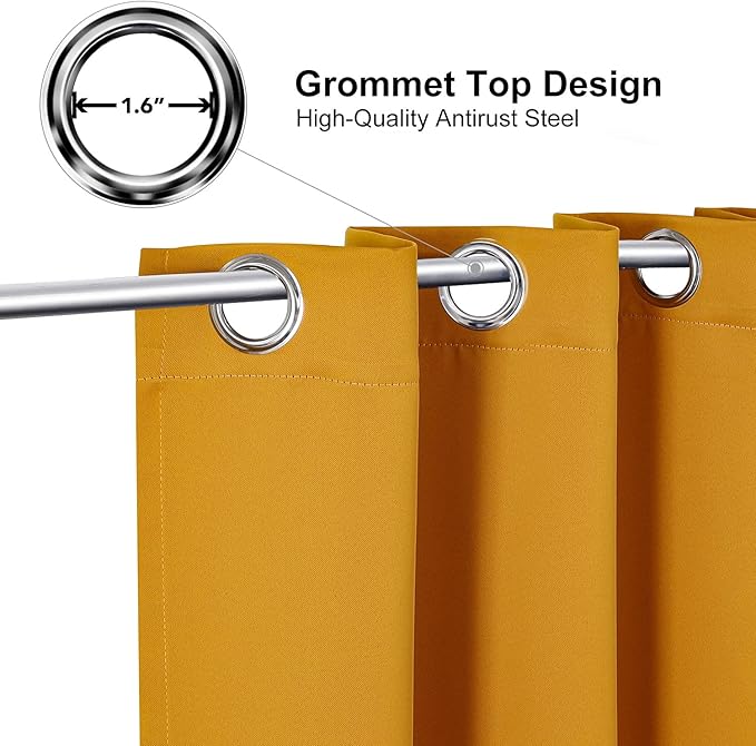 ChrisDowa Small Kitchen Valances for Windows - Grommet Short Thermal Insulated Room Darkening Window Valances Curtains for Living Room (2 Panels, Mustard Yellow, 52 x 18 Inch)