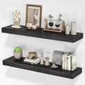 Floating Shelves for Wall, 31.5" W x 6.7" D x 1.5" H, Wooden Wall Mounted Display Shelves with Invisible Brackets for Living Room, Bedroom, Bathroom, Kitchen Decor and Storage, Set of 2, Black-Ruum Studio Home