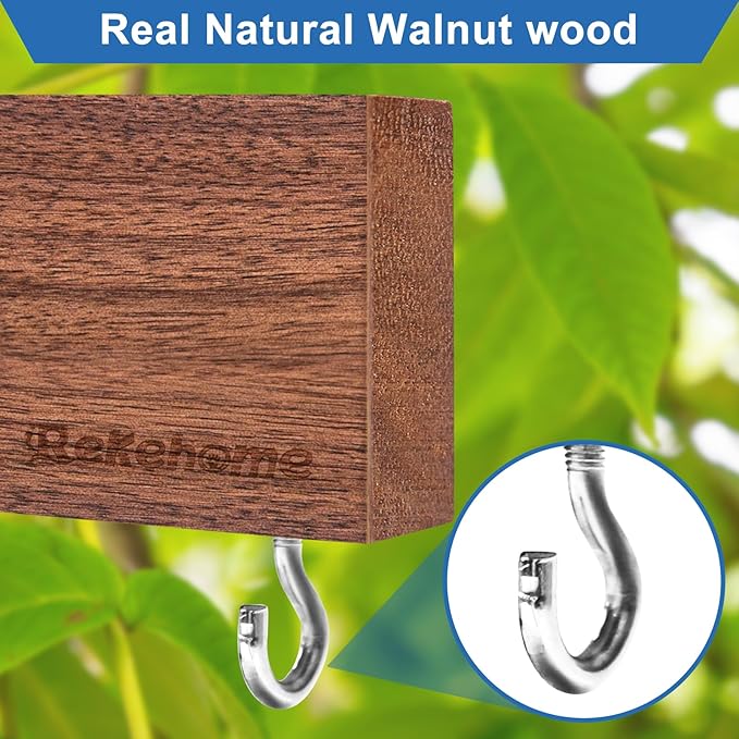 Magnetic Knife Holder for Wall, Magnetic Knife Strip No Drilling 16 Inch, Walnut Wood Magnet knife holder strip with 2 Hooks, Powerful Magnet Knife rack for Kitchen Utensils, Knives and Tools-Ruum Studio Home