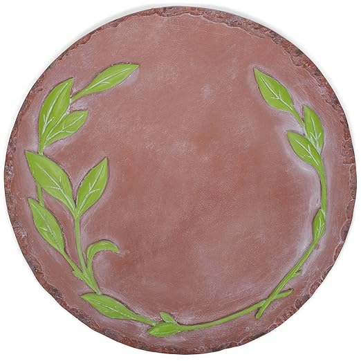 NAT & Jules Floral Laurel Wreath Leaves Pattern Dimensional Indoor Outdoor 12 inch Round Cast Resin Decorative Garden Stepping Stone, Patio, Walkway Sculpture Yard Art, Green-Ruum Studio Home