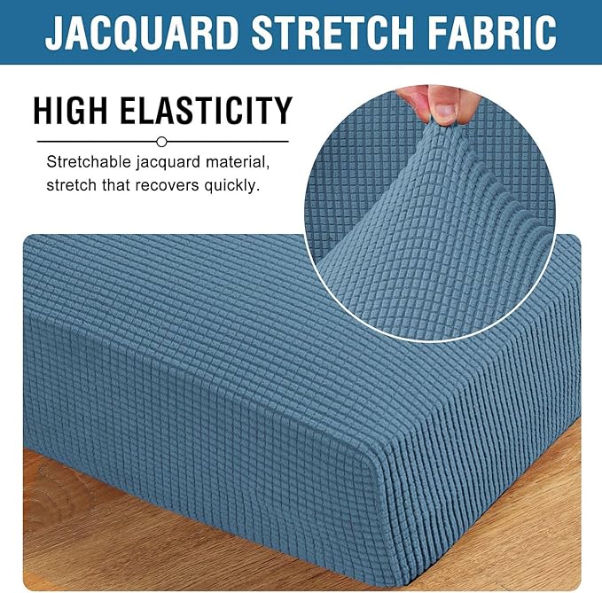H.VERSAILTEX Super Stretch Individual Seat Cushion Covers - Sofa & Couch Cushion Slipcover Sets - Thick Jacquard Textured Twill Fabric (2 Piece Large, Dusty Blue)-Ruum Studio Home