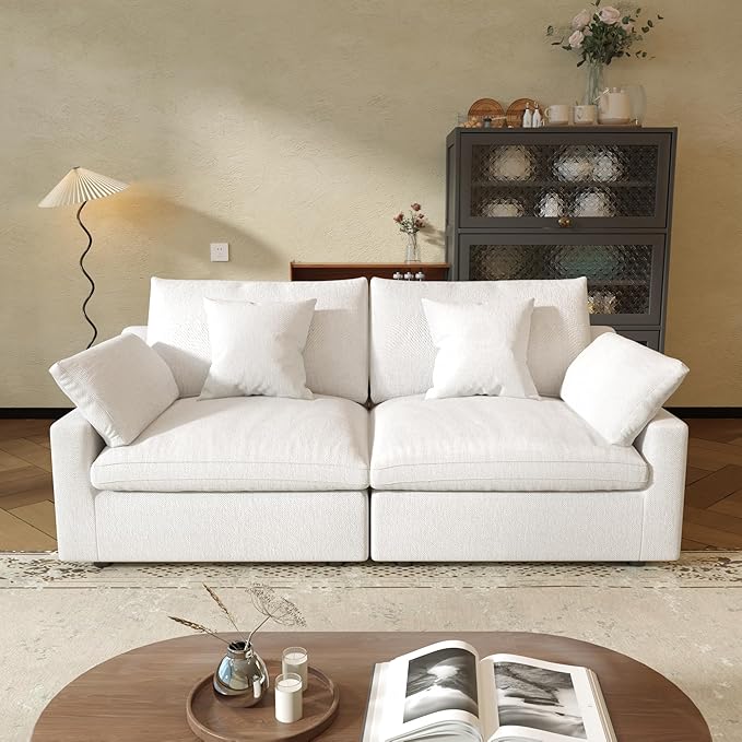 JACH Sectional Couches for Living Room, Cloud Sectional Couch with Deep Seat, Down Filled Modular Sofa, Covers Removeable & Washable,Love Seat Sofas Furniture for Living Room, White-Ruum Studio Home