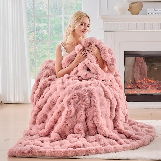 BENVWE Faux Fur Throw Blanket for Couch Bed - Fluffy Soft Thick Bubble Blanket for Living Room Home Decor - Mothers Day Birthday Gifts for Women, Dusty Pink, 63" x 80"-Ruum Studio Home
