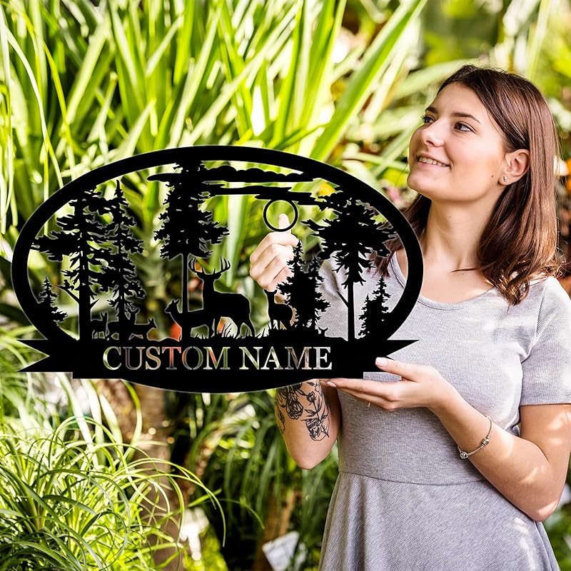 Personalized Deer Metal Cabin Sign | Custom Metal Sign | Personalized Camping Signs | Deer Hunter Gift | Custom Signs Outdoor Metal | Custom Family Name Sign | Cabin Decor | Porch Sign-Ruum Studio Home