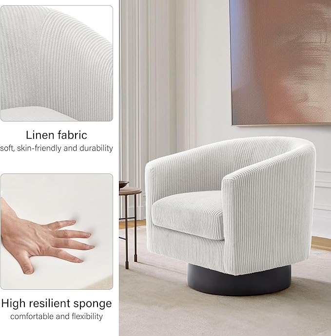 Swivel Barrel Accent Chair, Modern Round Corduroy Fabric Arm Chair for Living Room, Bedroom, Comfy Club Reading Chairs for Adults (Corduroy Beige, Set of 2)-Ruum Studio Home