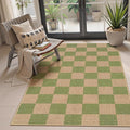 Lahome Checkered 3x5 Washable Rug, Green Easy Jute Rug for Entryway Living Room, Modern Non Slip Non Shedding Indoor Outdoor Carpet for Porch Deck Kitchen-Ruum Studio Home