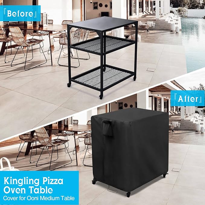 Kingling Outdoor Pizza Oven Table Cover for Ooni Medium Table, Waterproof Outdoor Grill Prep Table Cover Pizza Oven Stand Cover - 32''L x 24''W x 35''H(Black)-Ruum Studio Home