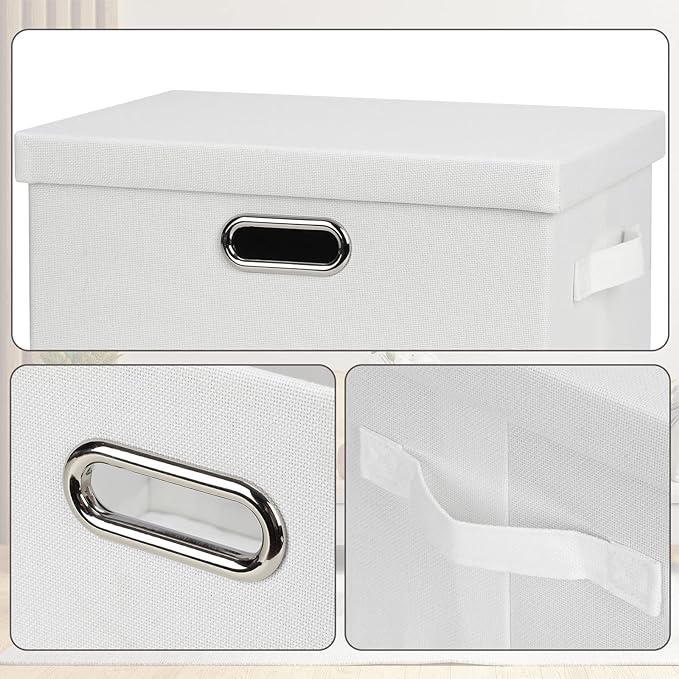 Medium 15" 21 Quart Collapsible Stackable Storage Bins with Lids, 5 Packs White Foldable Fabric Closet Storage Boxes with Lids, Lidded Heavy-duty Linen Baskets(15x11x8)-Ruum Studio Home