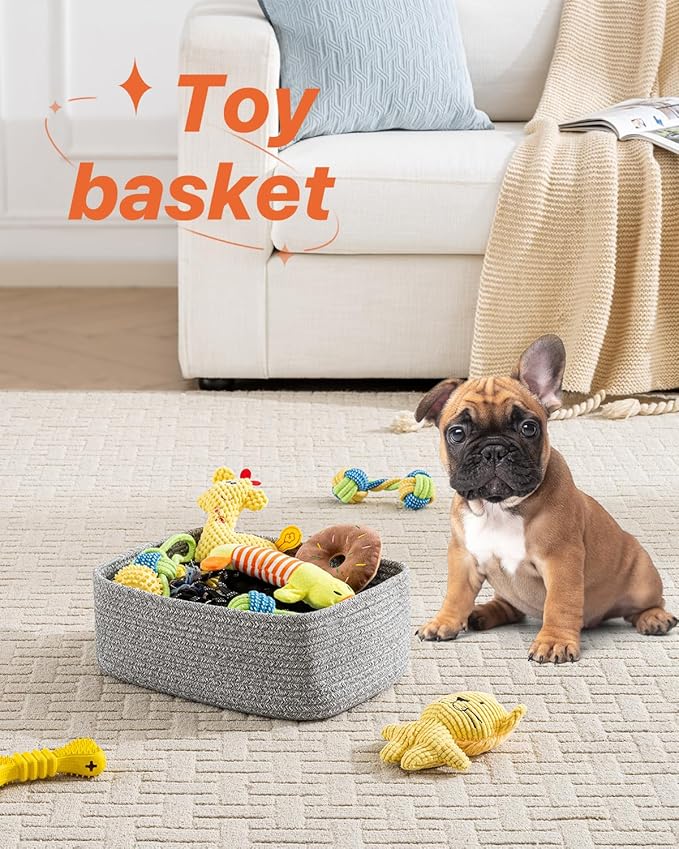 KALLAX Small Woven Basket, 13.5 x 9.5 x 5 Inches, Storage Basket for Organizing, Cute Small Rope Shelf Closet Cube Storage Bins Baskets for Shelves, Dog Toy Gift Baskets Empty, 3 Packs, Mixed Grey-Ruum Studio Home