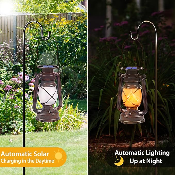 Solar Powered LED Lanterns Decorative Outdoor,2 Pack Bronze Vintage Lanterns with Dancing Flame,Waterproof Solar Hanging Lights for Camping Patio Garden Yard Pathway Decor-Ruum Studio Home