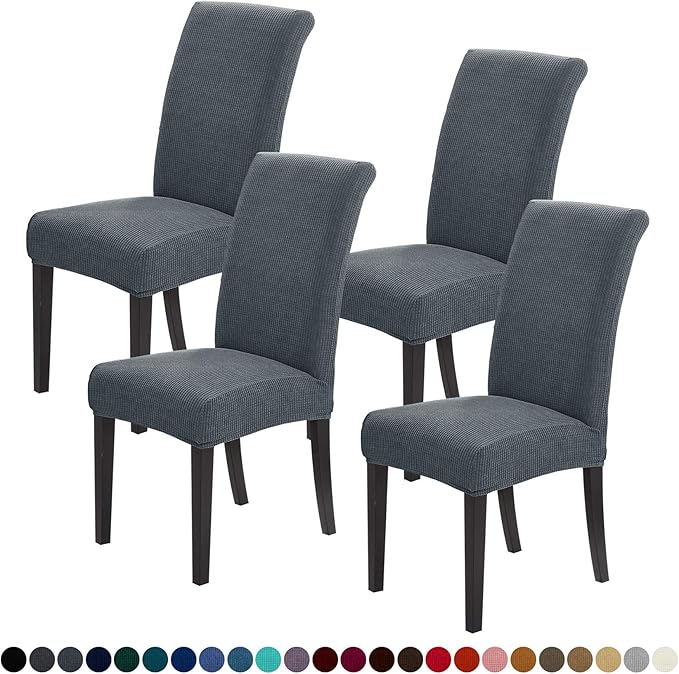 Joccun Chair Covers for Dining Room Set of 4, Dining Chair Slipcovers Stretch Dining Room Chair Covers Seat Protector,Washable Parsons Chair Cover for Home,Hotel,Banquet(Gray,4 Pack)-Ruum Studio Home