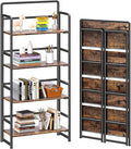 4NM No Assembly Foldable Bookshelf, 4-Shelf Collapsible Bookcase Storage for Small Spaces, 54" H, Rustic Brown and Black-Ruum Studio Home