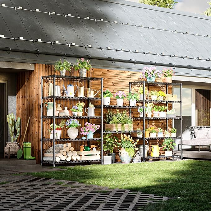 IZEUK 5-Tier Heavy Duty Metal Storage Shelving Unit (Black, 17.7" D x 47.2" W x 72.3" H, 1750 lbs Capacity), Adjustable Steel Wire Rack Shelf Organizer for Garage, Kitchen, Basement, Laundry, Office-Ruum Studio Home