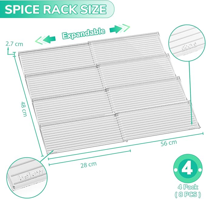 AMBIRD Spice Drawer Organizer, 4 Tier-2 Set Clear Spice Rack Tray Expandable From 11'' to 22'', Seasoning Organizer with non-slip tape for Kitchen, Cabinet, Drawers, Countertop(JARS NOT INCLUDED)-Ruum Studio Home