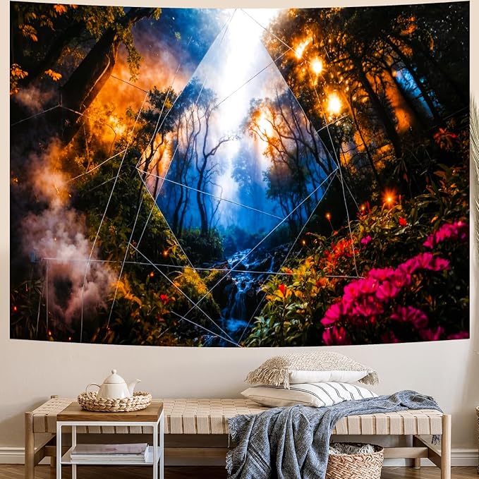 Delur Forest Tapestry Tree of Life Misty Tropical Rainforest Tapestry Wall Hanging Mystical Colorful Spiritual Psychedelic Nature Landscape Headboard for Bedroom Living Room Home Decor (70.8" x 92.5")-Ruum Studio Home