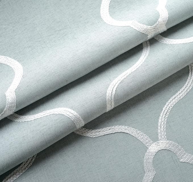 MIUCO Moroccan Embroidered Semi Sheer Curtains Linen Look Grommet Window Curtains for Bedroom 52 x 95 Inch 2 Panels, Sea Foam-Ruum Studio Home