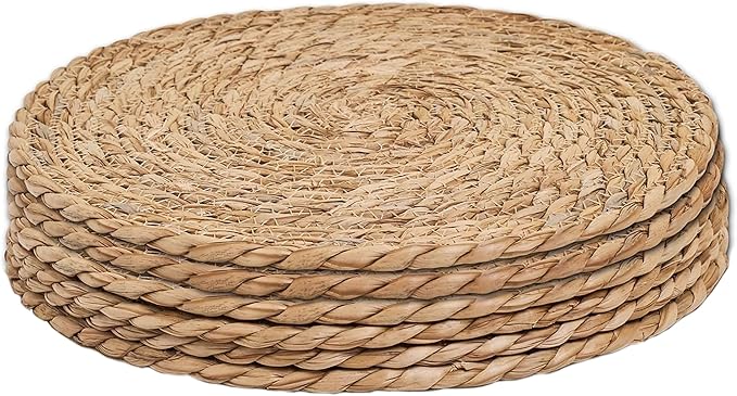 Defined Deco Woven Placemats Set of 6,13" Round Rattan Placemats,Natural Hand-Woven Water Hyacinth Placemats,Farmhouse Weave Place Mats,Rustic Braided Wicker Table Mats for Dining Table,Home,Wedding.-Ruum Studio Home
